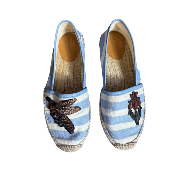 Gucci - Blue & White Stripped Canvas Espadrilles Sz 37 - Picture 1 of 12